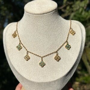 18K Gold Plated Stainless Steel Multi Color Diamond Clover Choker Necklace